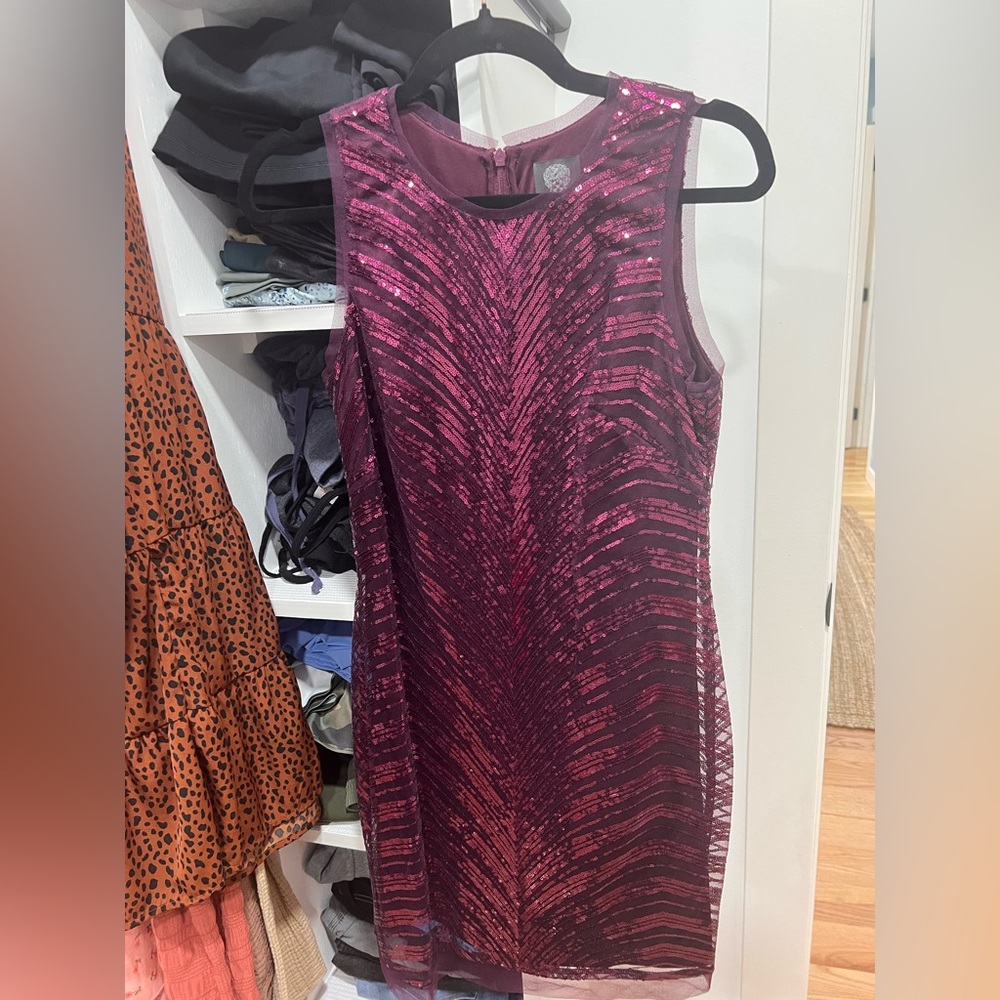 Vince Camuto Red Sequin Sleeveless Mini Dress